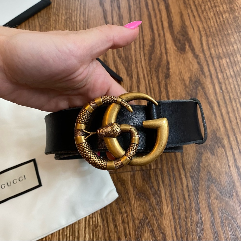 Gucci Leather Belt GG Buckle with Snake